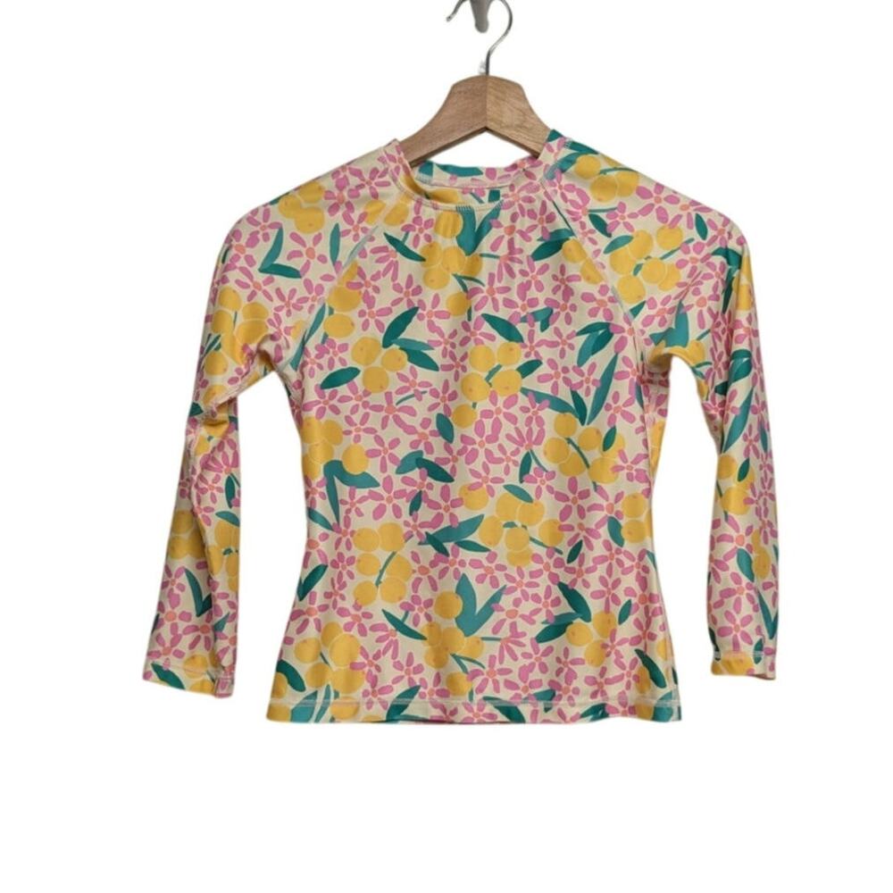 Tea Collection Long Sleeve Swim Shirt Rash Guard Pink Yellow Floral Girls Size 8